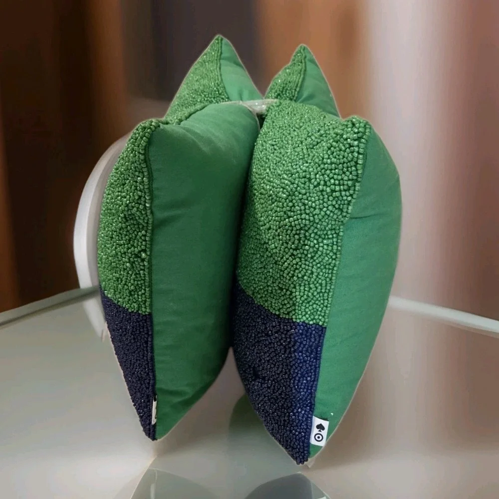 Kate Spade X Set Of Two Couch Potato Beaded Pillow Green/Blue Colorblock 12x18